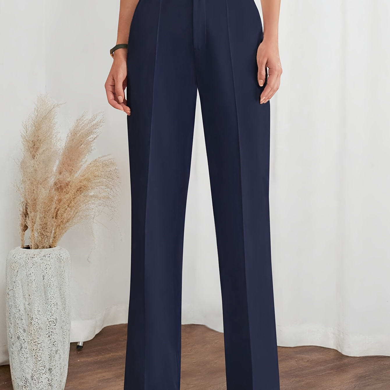 

Pantalon évasé taille , unie, décontractée, fermeture à glissière, , ceinture, pantalon de toutes poches