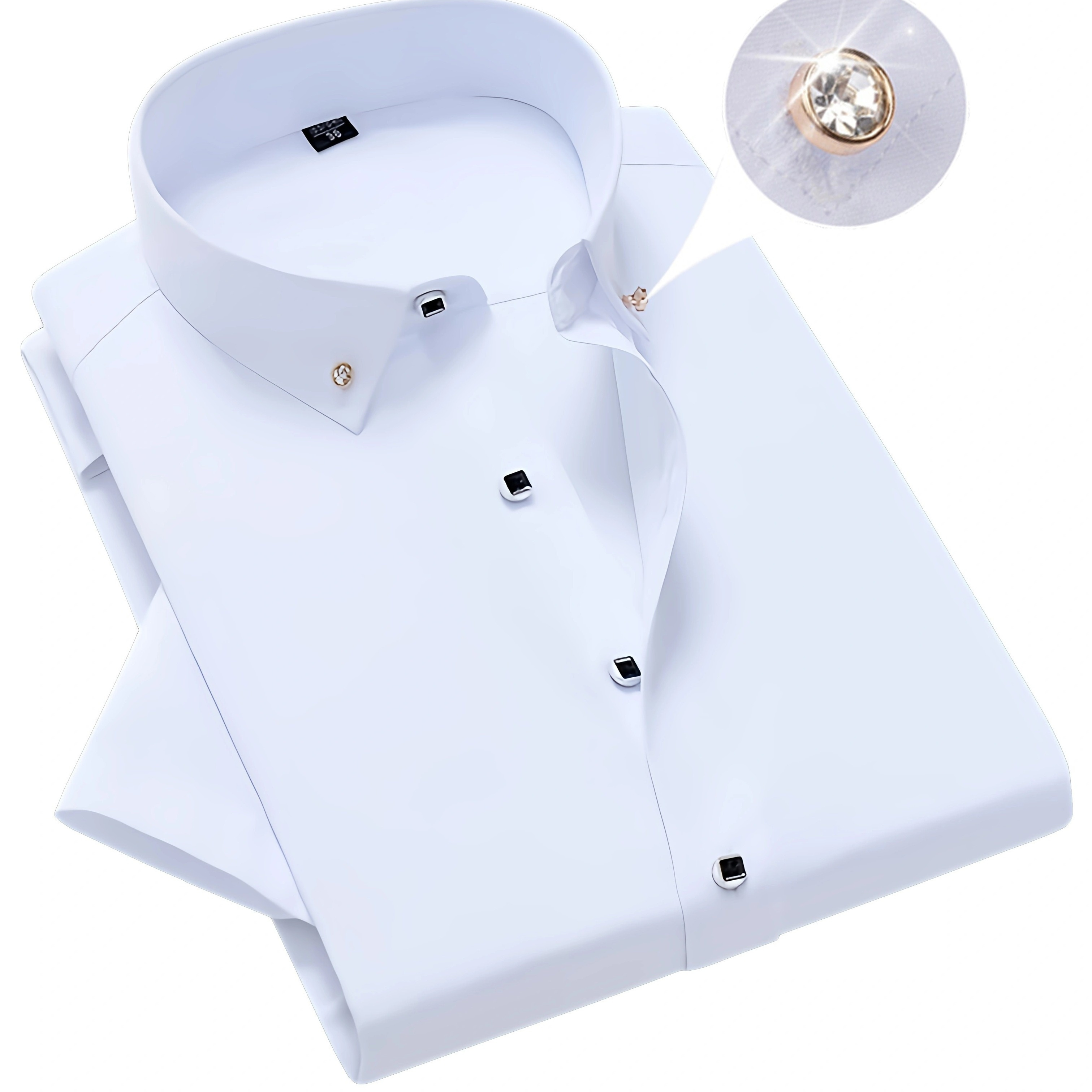 

Men's Stylish Solid Dress Shirt, Formal Breathable Lapel Button Down Short Sleeve Shirt For Business Activities