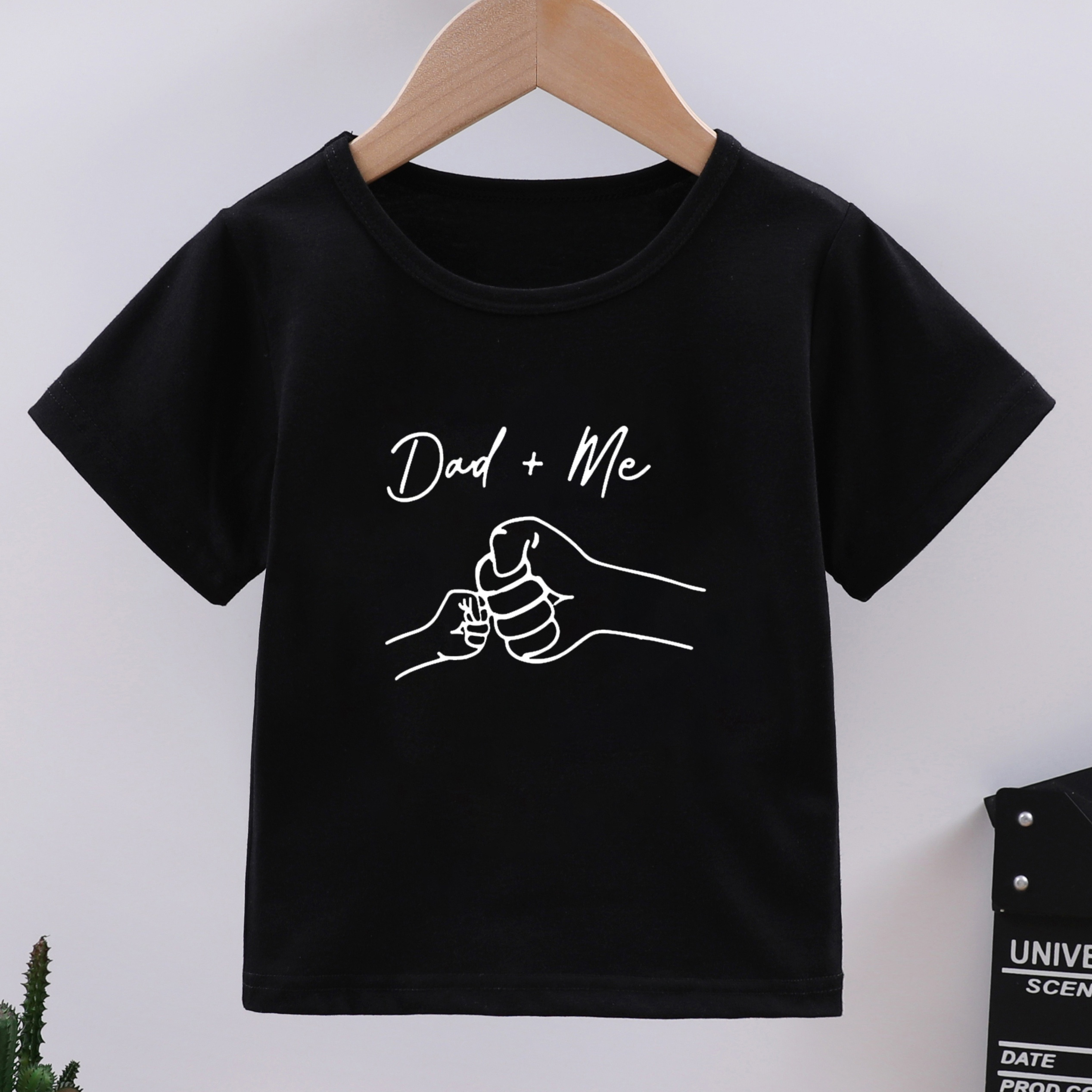 

Dad+me Fist Print Boys Creative T-shirt, Casual Lightweight Comfy Short Sleeve Crew Neck Tee Tops, Kids Clothings For Summer