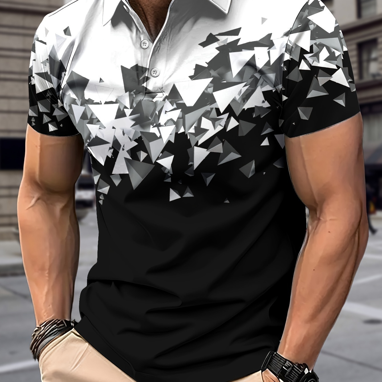 

Men's Creative Colorblock Short Sleeve Golf T-shirt For Summer, Trendy Casual Tennis Tees
