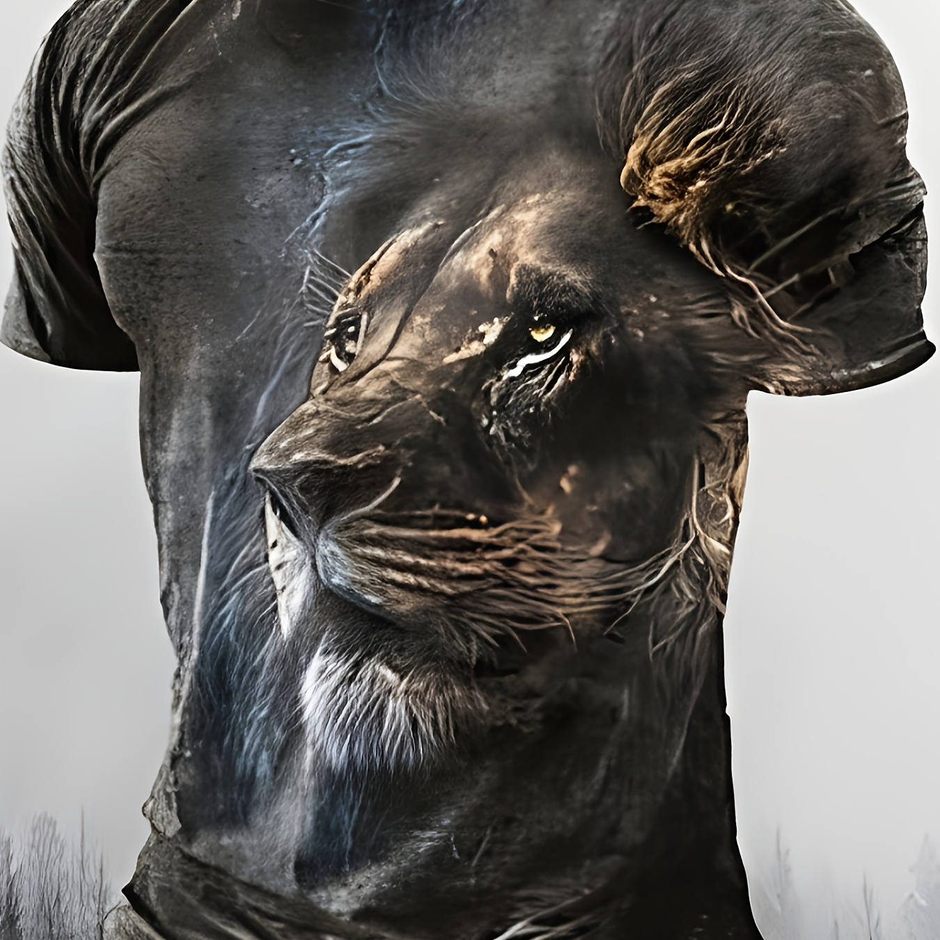 

Cool Lion Face 3d Graphic Print Men's Novelty Short Sleeve Crew Neck T-shirt, Summer Outdoor