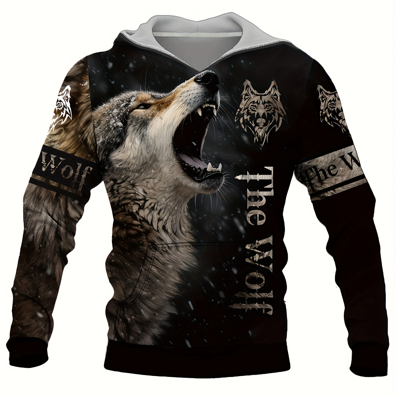 

Wolf 3d Print Hoodies For Men, Graphic Hoodie With Kangaroo Pocket, Comfy Loose Trendy Hooded Pullover, Mens Clothing For Autumn Winter