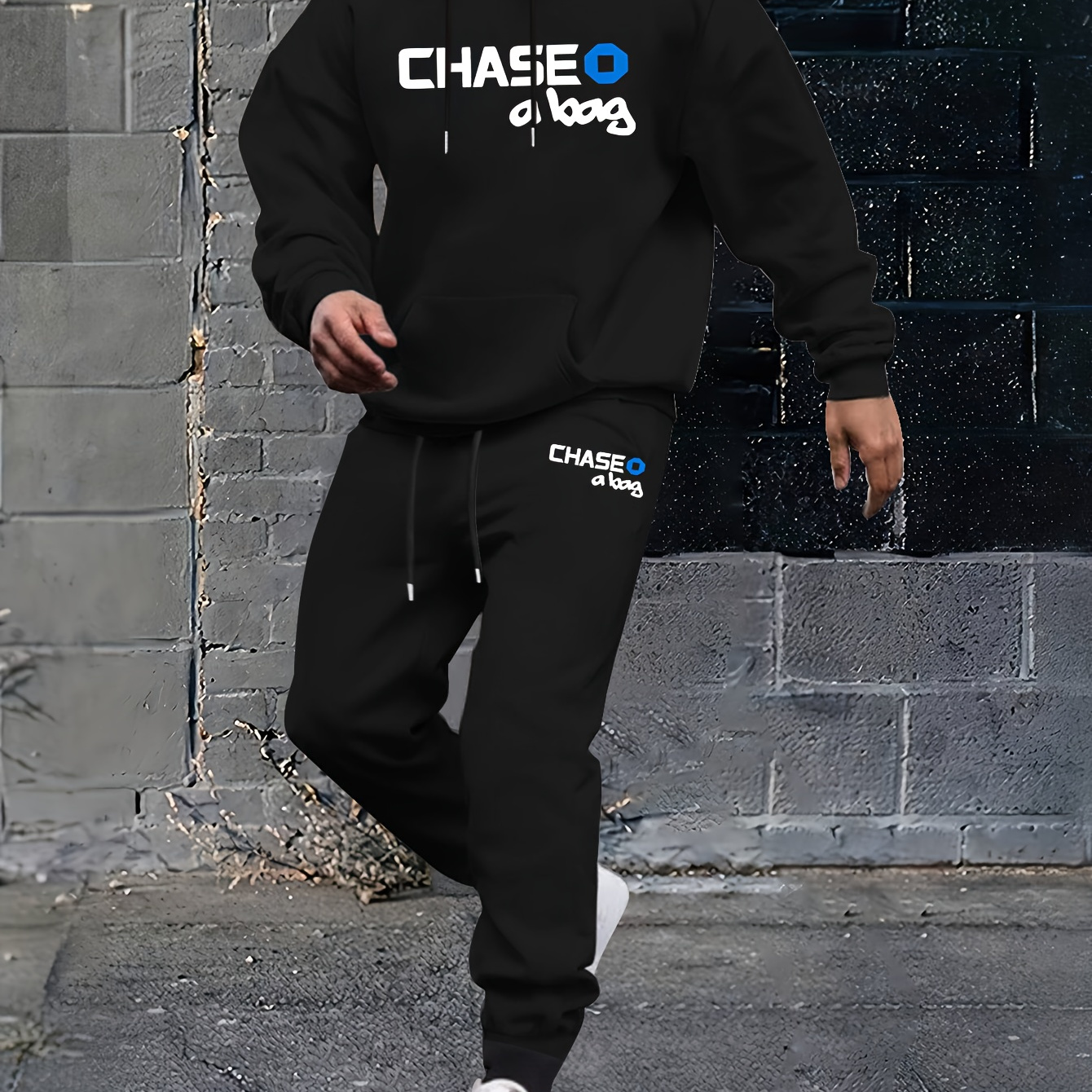 

Chase A Bag Graphic Print, Men's 2pcs Outfits, Casual Long Sleeve Hooded Pullover Sweatshirt And Sweatpants Set For Spring Fall, Men's Clothing