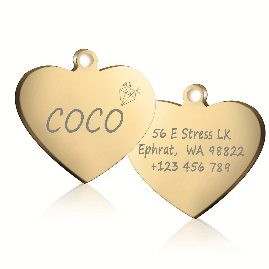 

Personalized Heart-shaped Gold Dog/cat Id Tag - Custom Engraved Pet Collar Pendant