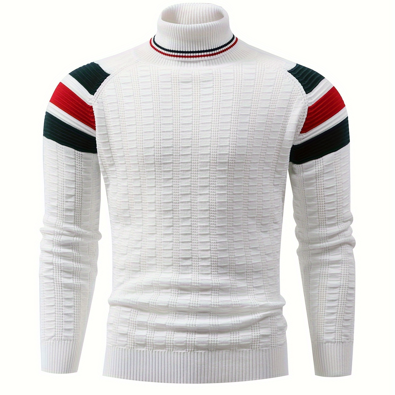 

Men's Color Blocking Turtleneck Knit Sweater For Autumn And Winter, Casual Trendy Raglan Pullover As Gift