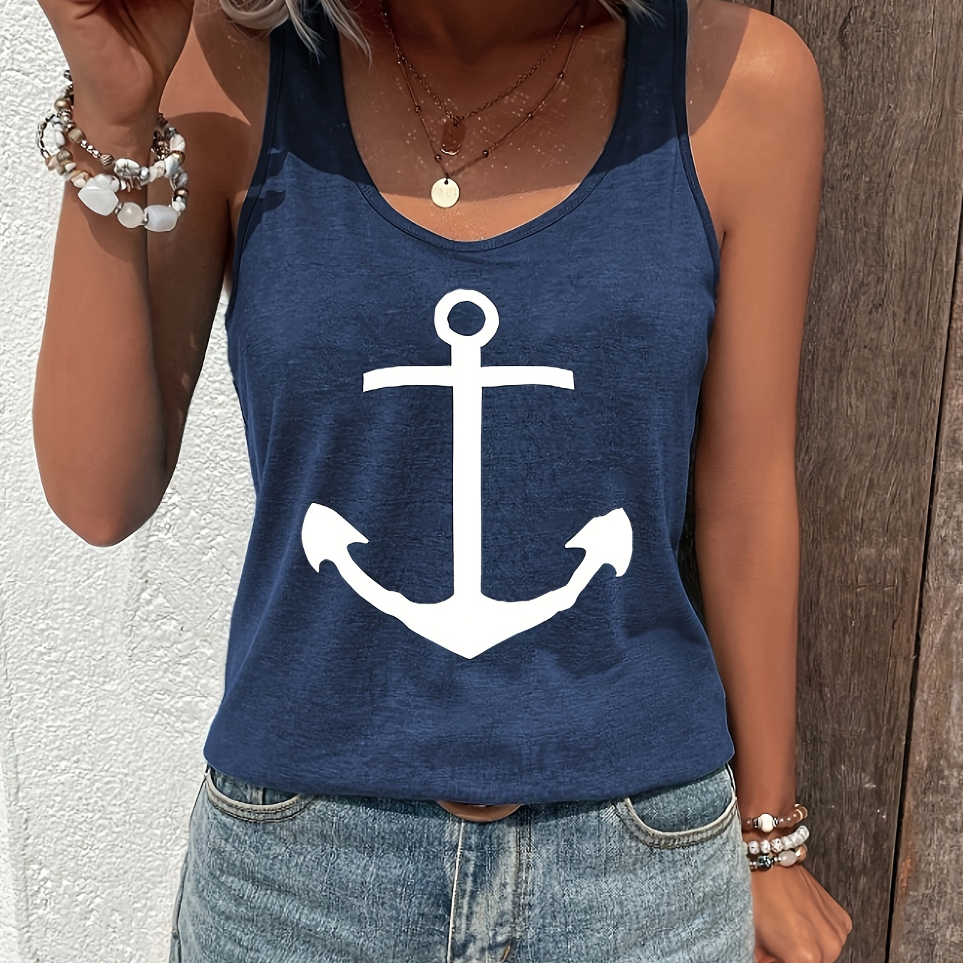 

Anchor Print Tank Top, Casual Sleeveless Tank Top For Summer, Women's Clothing