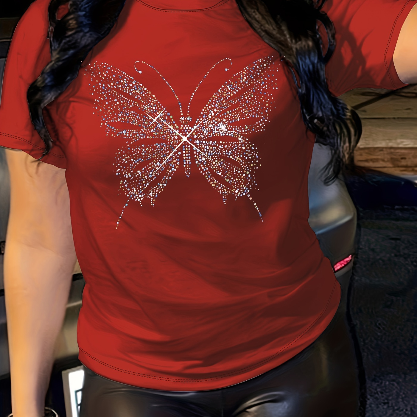 

Butterfly Graphic Print T-shirt, Short Sleeve Crew Neck Casual Top For Summer & Spring, Women's Clothing