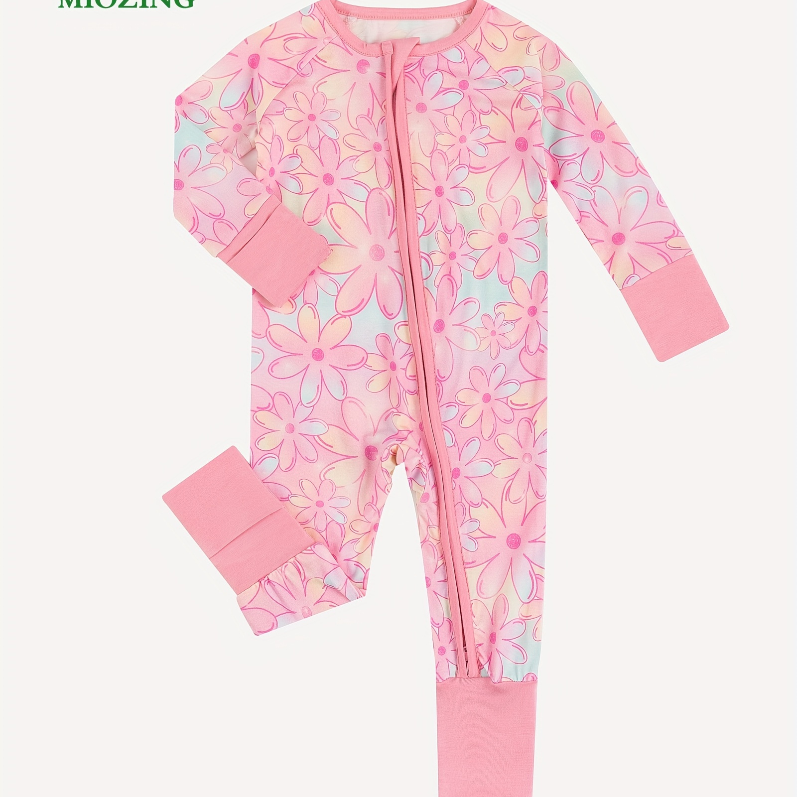 

Miozing Bamboo Fiber Bodysuit For Infants, Color Gradient Flower Pattern Long Sleeve Onesie, Baby Girl's Clothing