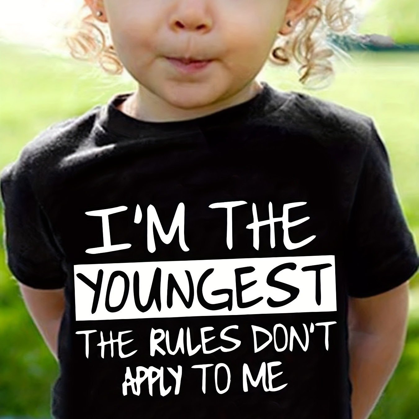 Girls Casual Cute Tees "I'm The Youngest" Print Short Sleeve T-shirt For Summer