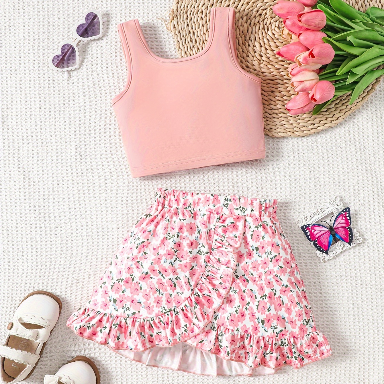 

2pcs, Cami Top + Set , And Set Summer , Kids' Clothing