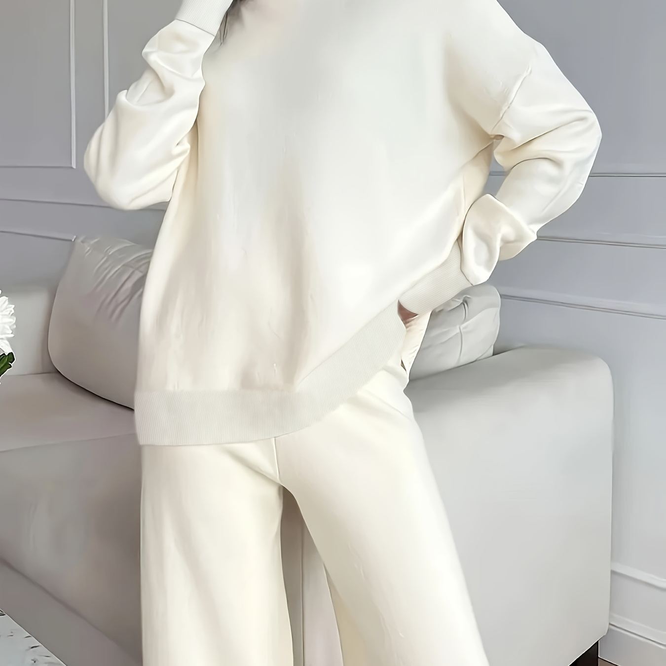 

Women's Casual Polyester Knit Suit, Solid Color Crew Neck Long Sleeve Jumpsuit, , 100% Polyester, 250g/m² Fabric Weight