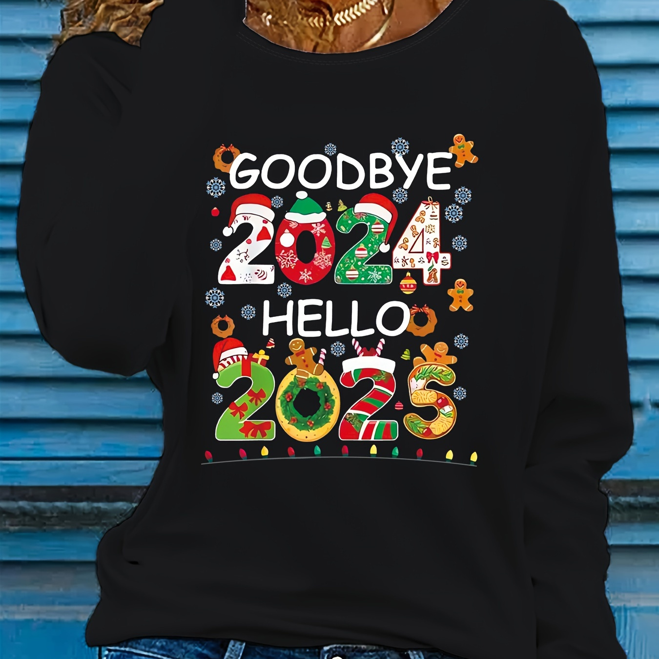 

Plus Size Christmas T- - 2024-2025 Long Top And Applique