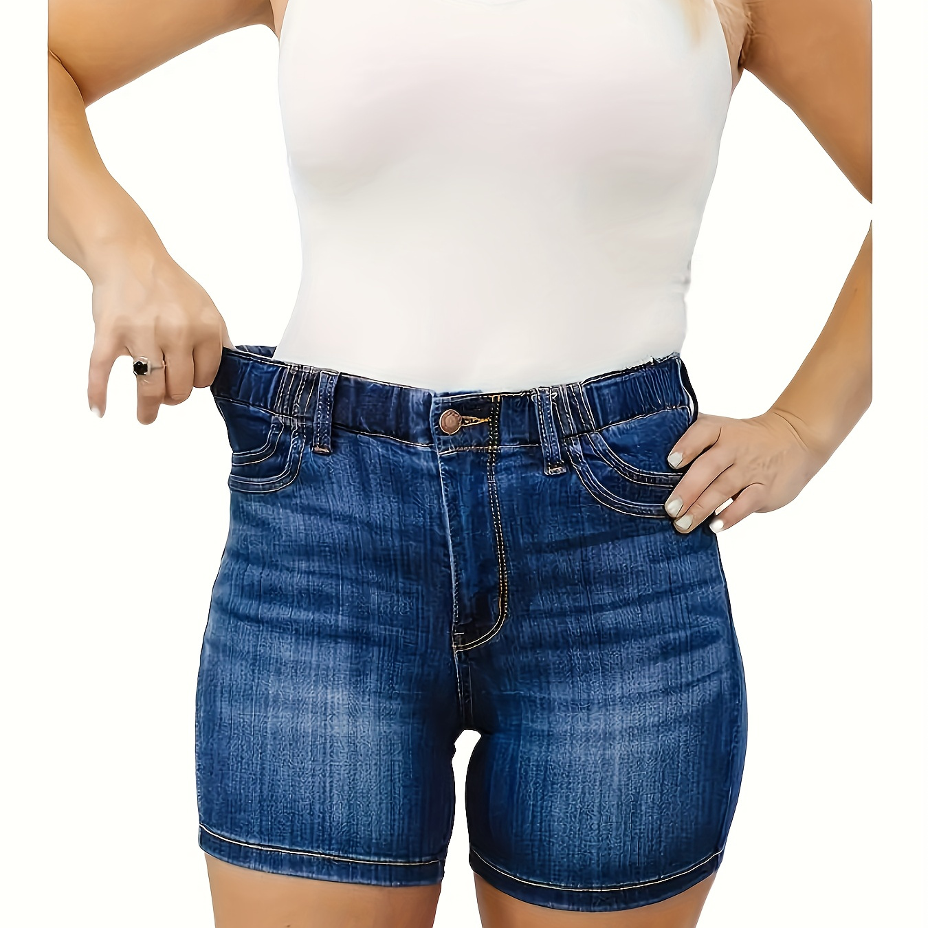 

Women's Elastic Waistband Oversized Denim Shorts