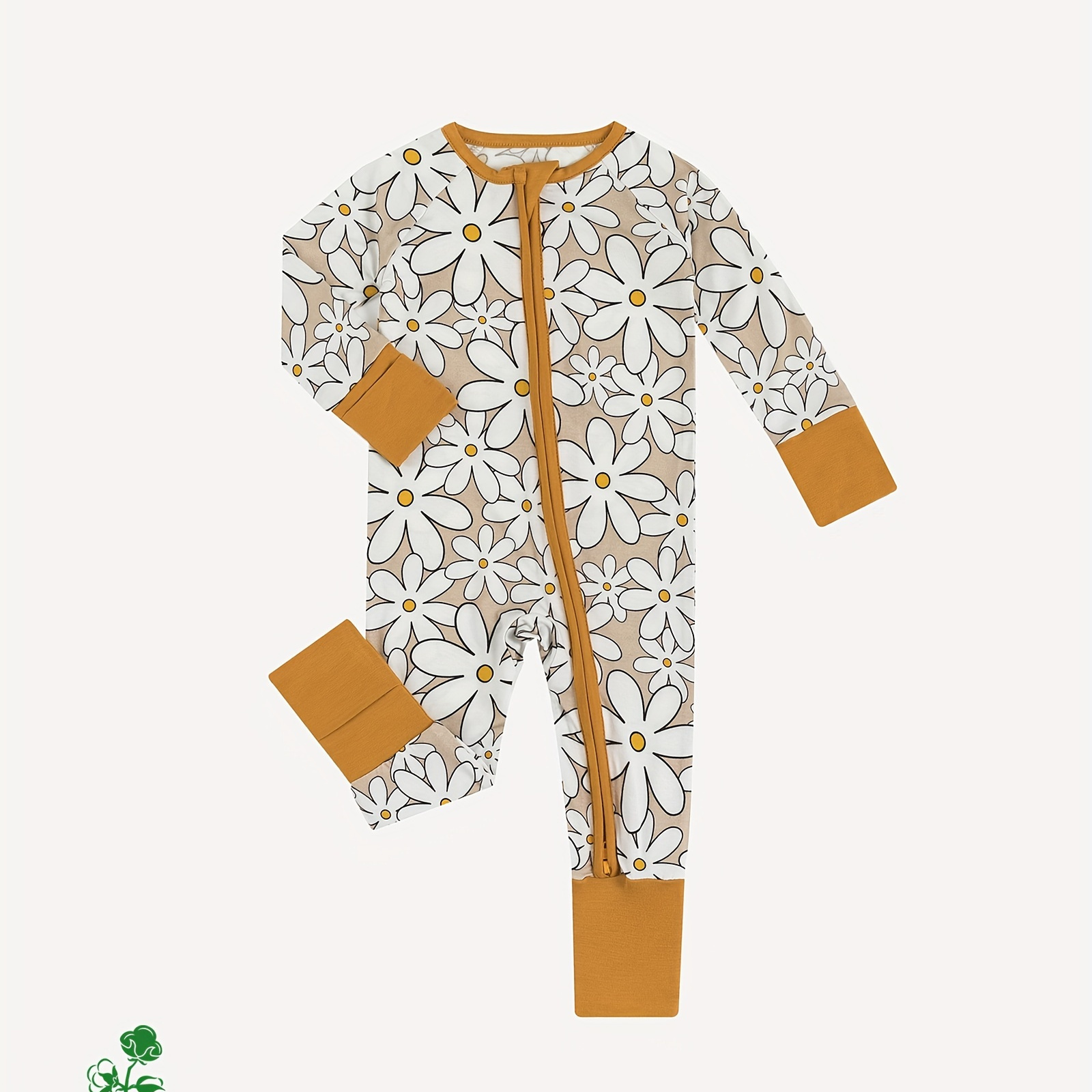 

Miozing Bamboo Fiber Bodysuit For Baby, Yellow Flower Pattern Long Sleeve Onesie, Infant & Toddler Girl's Romper