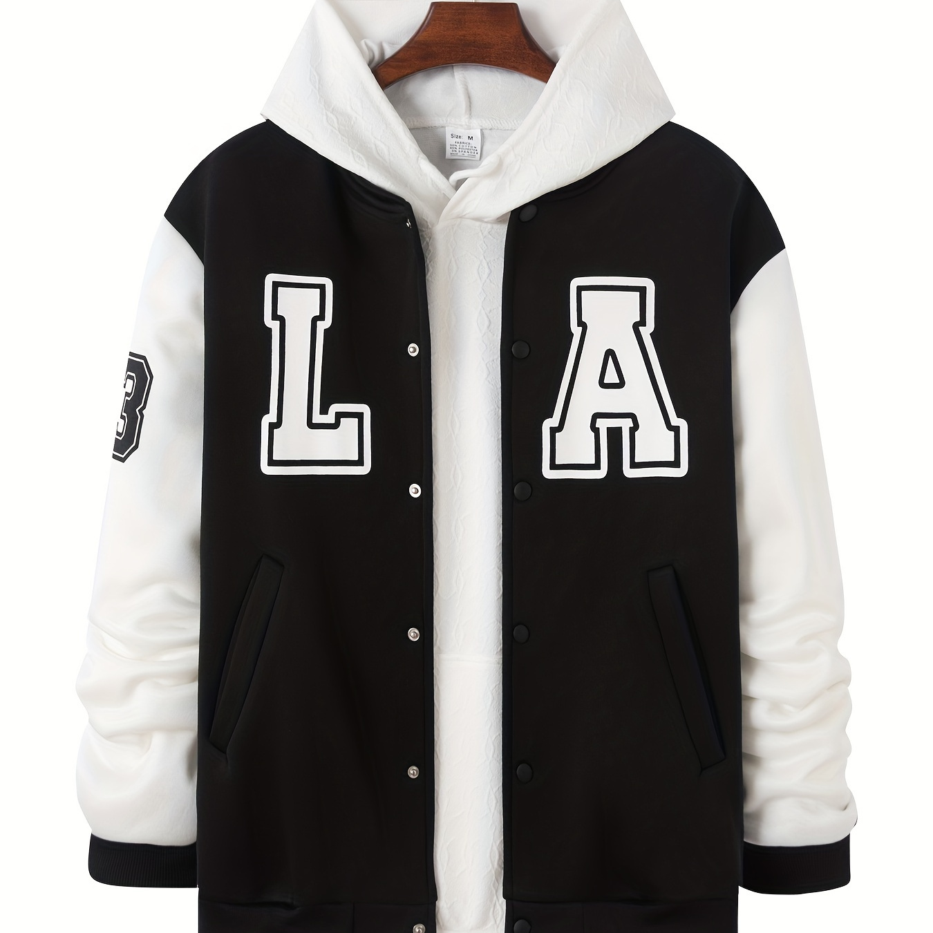 

la" Print Varsity Jacket Without Hoodie, Men's Casual Color Block Button Up Jacket For Spring Fall School Baseball