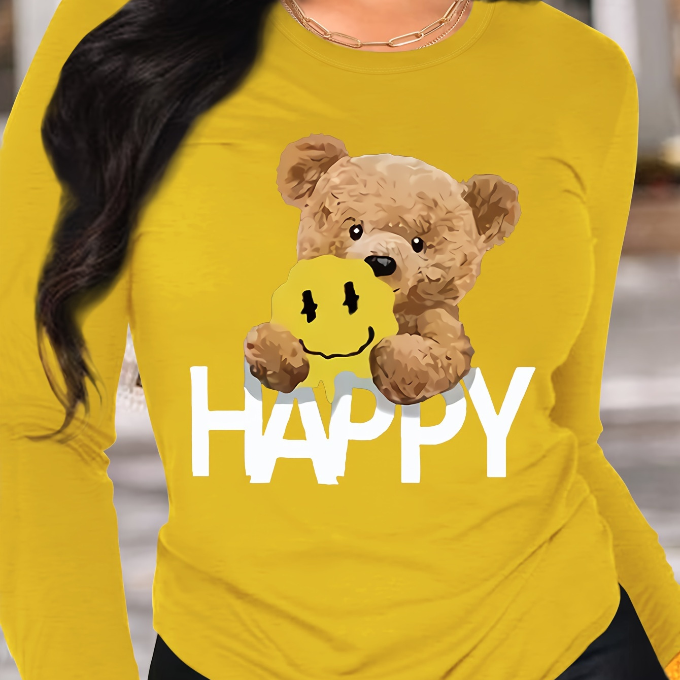 

Chic Long Sleeve T-shirt For Women - Casual Crew Neck, Soft Polyester, Machine Washable - Fall & Winter
