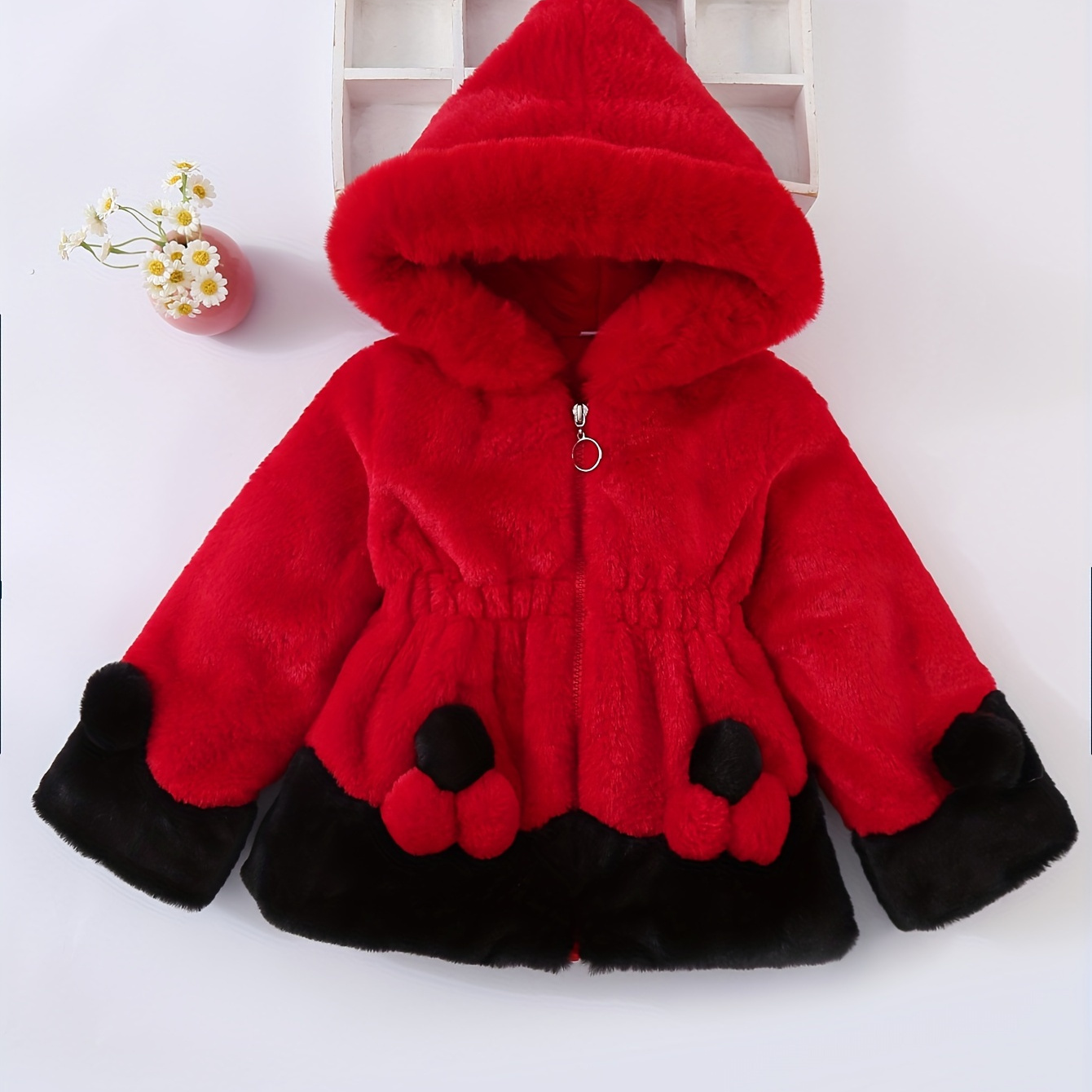 

Kids Clothes Winter New Girls Fluffy Korean Style Infant Toddler Kids Splicing Thickened Fashion Faux Fur Hooded Coat