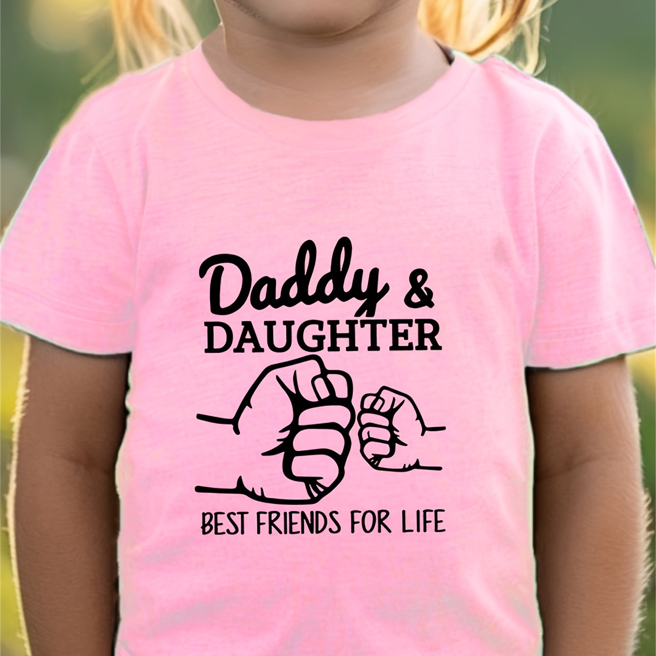 

Daddy & Daughter Print Girl's Crew Neck T-shirt, Short Sleeve Comfortable Versatile Top, Summer Casual Clothes