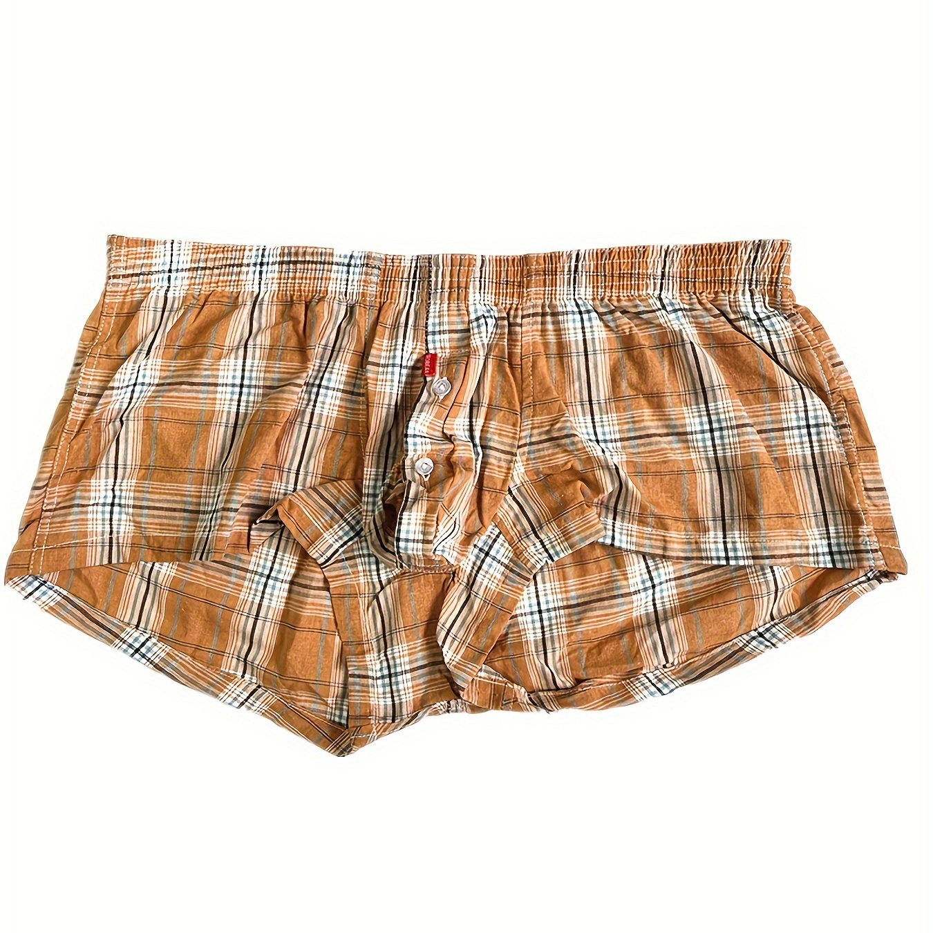 

1pc Men's Underwear Fashion Home Plaid Shorts Men's Boxer Briefs Pajama Pants Open Front Button Shorts