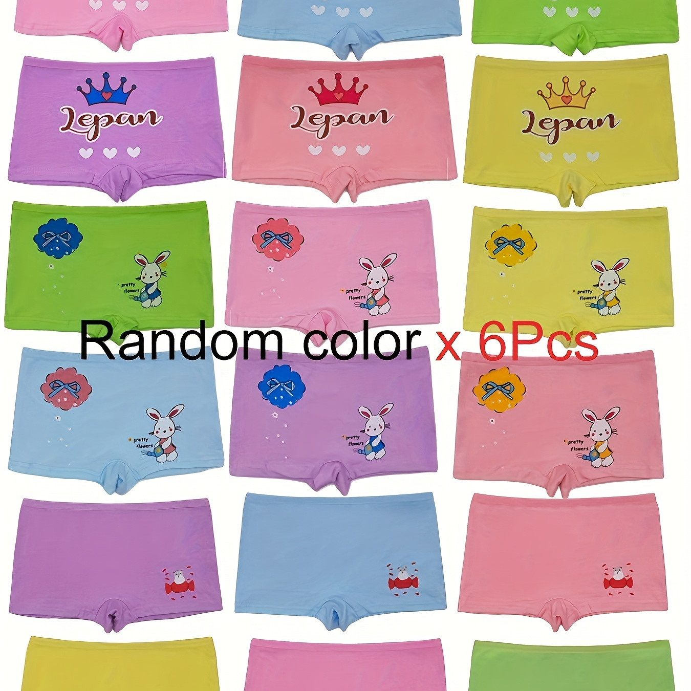 

Random 6pcs Girls Boxer Briefs, Children's Comfortable Panties, Middle And Large Kids Girls Shorts For Students