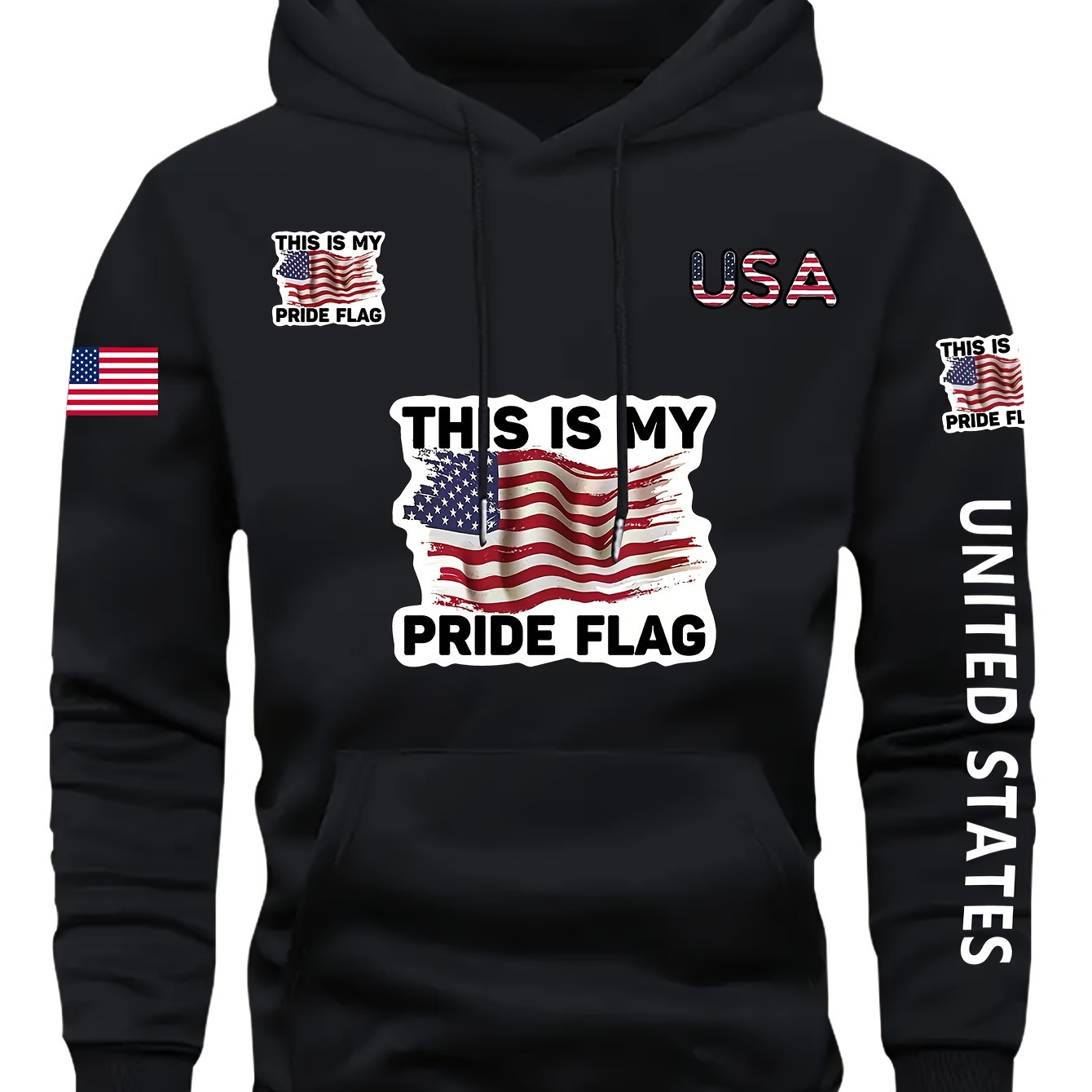

American Flag Print, Men's Casual And Cozy Hoodies, Trendy Long Sleeve Hooded Sweatshirt, Casual Versatile Top For Autumn Winter
