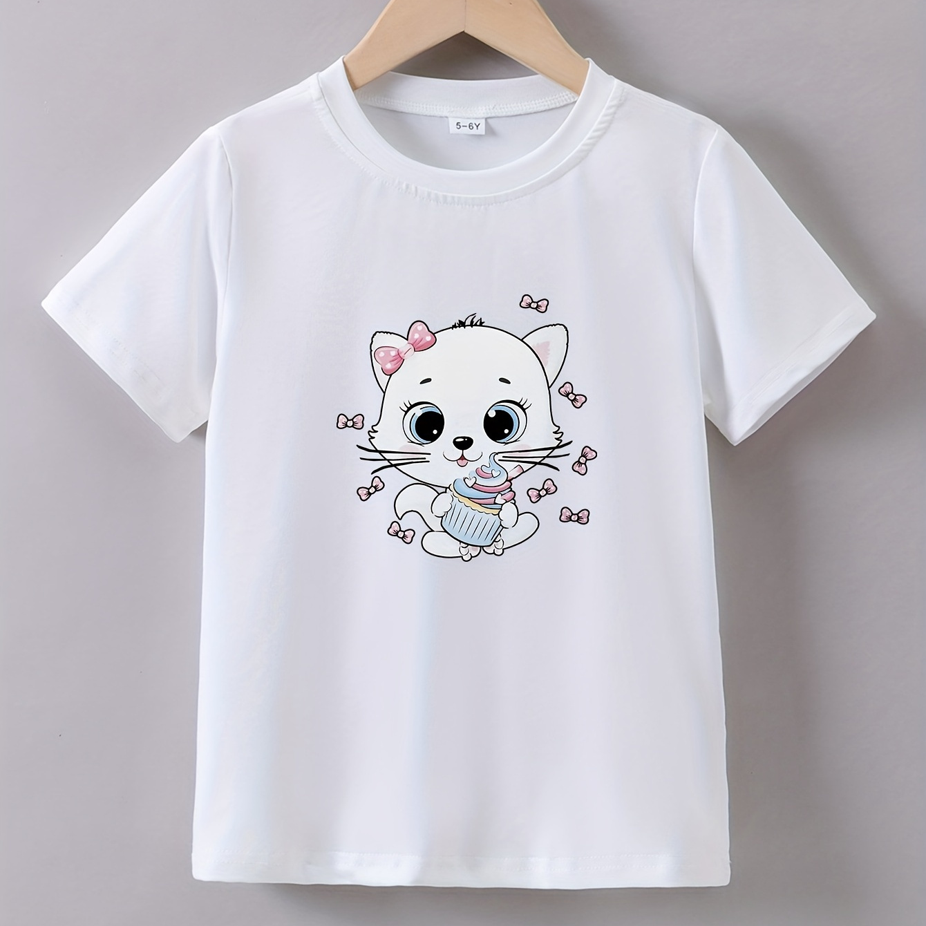 

Girls Cute Girl Print Crew Neck T-shirt Short Sleeve Tee For Summer Outdoor Gift