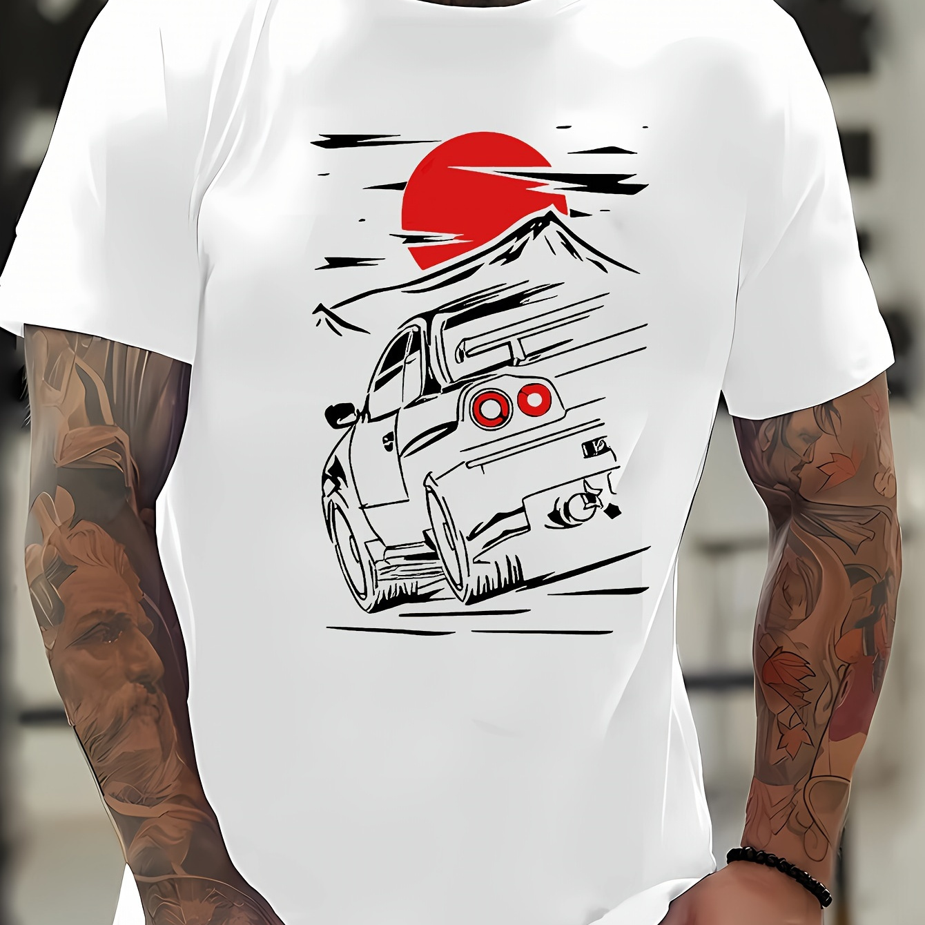 

Car Pattern Print Men's Creative Top, Casual Short Sleeve Crew Neck T-shirt, Men's Clothing For Summer Outdoor