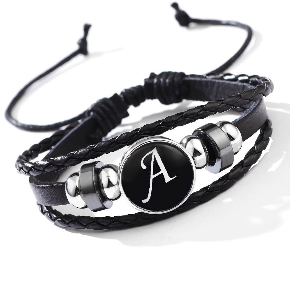 

Stackable Pu Leather Chain Bracelet With 26 English Letter Pattern Personality Birthday Gift