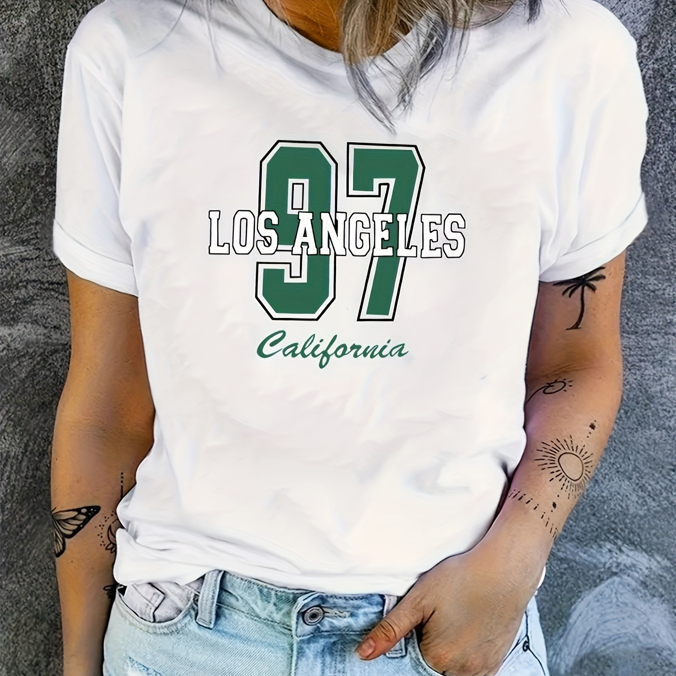 

Los Angeles Print T-shirt, Short Sleeve Crew Neck Casual Top For Summer & Spring, Women's Clothing