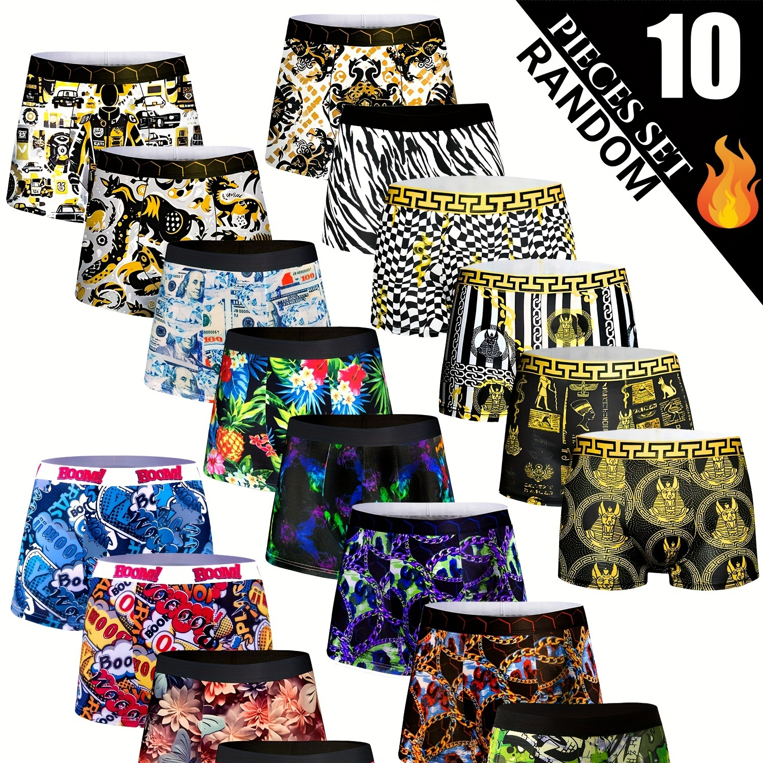 

[customer ] Random 10pcs Of Printed Men's Underwear, Casual Flat-cut Underwear Shorts, Breathable And Comfortable Flat-cut Shorts, Sports Shorts