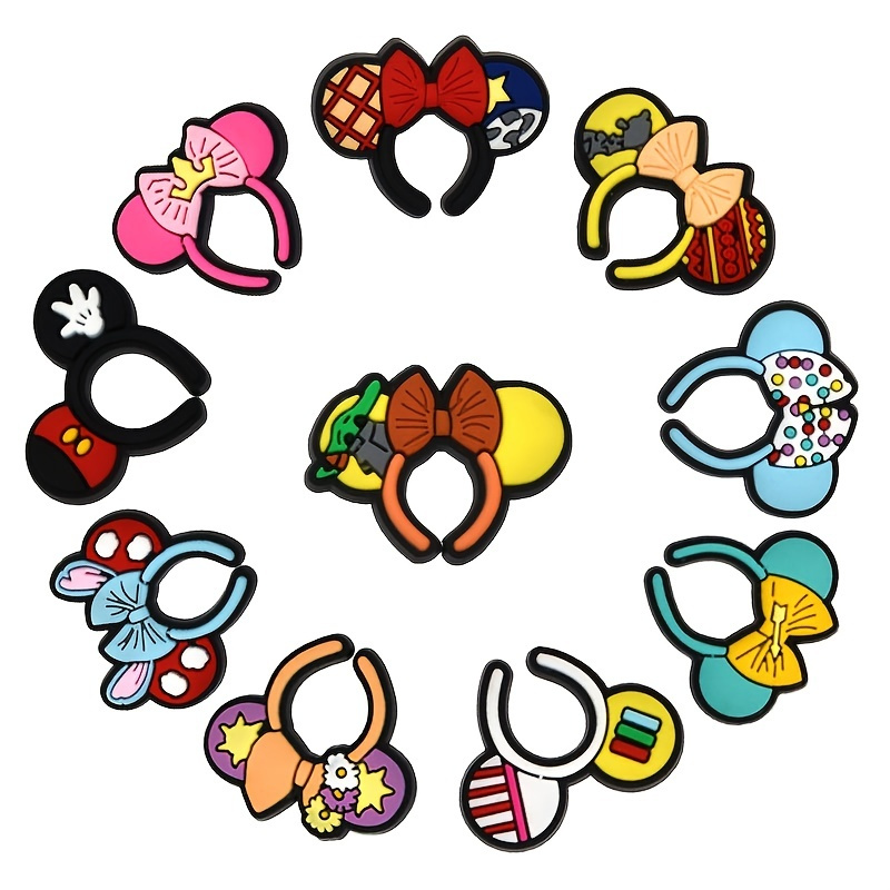 

10pcs Headband Pattern Shoe Decorations Charms Clogs Bubble Slipper Sandals, Christmas Birthday Gift Party Favor Pvc Shoe Decorations