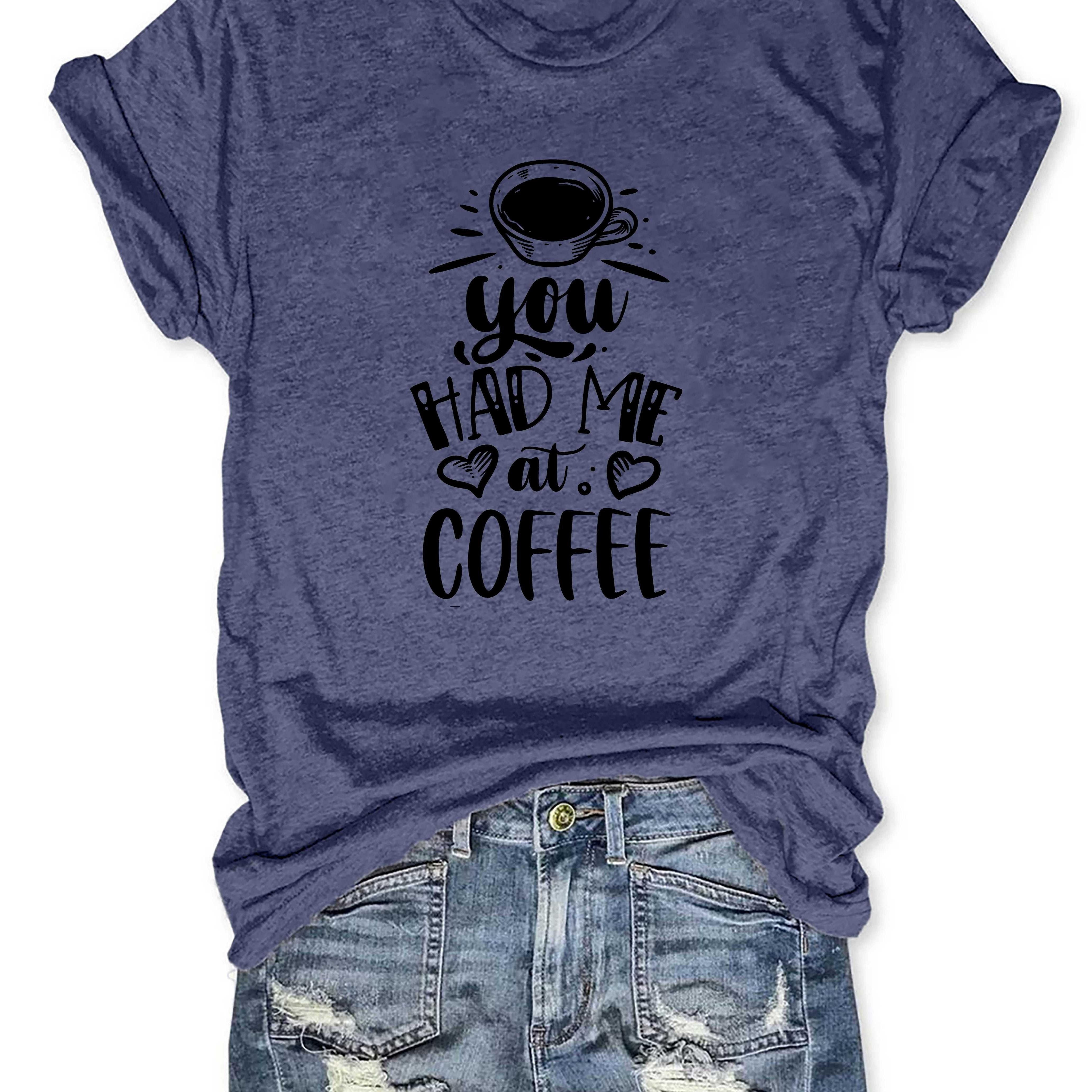 

Coffee Print Crew Neck T-shirt, Casual Short Sleeve Top For Spring & Summer, Women's Clothing