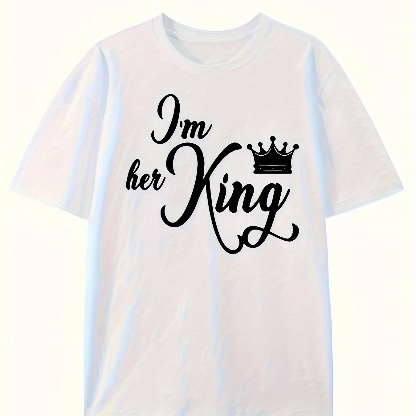 

His Queen&her King Print Men's Round Neck Short Sleeve Tee Fashion Slim Fit Pure Cotton T-shirt Top For Spring Summer Holiday