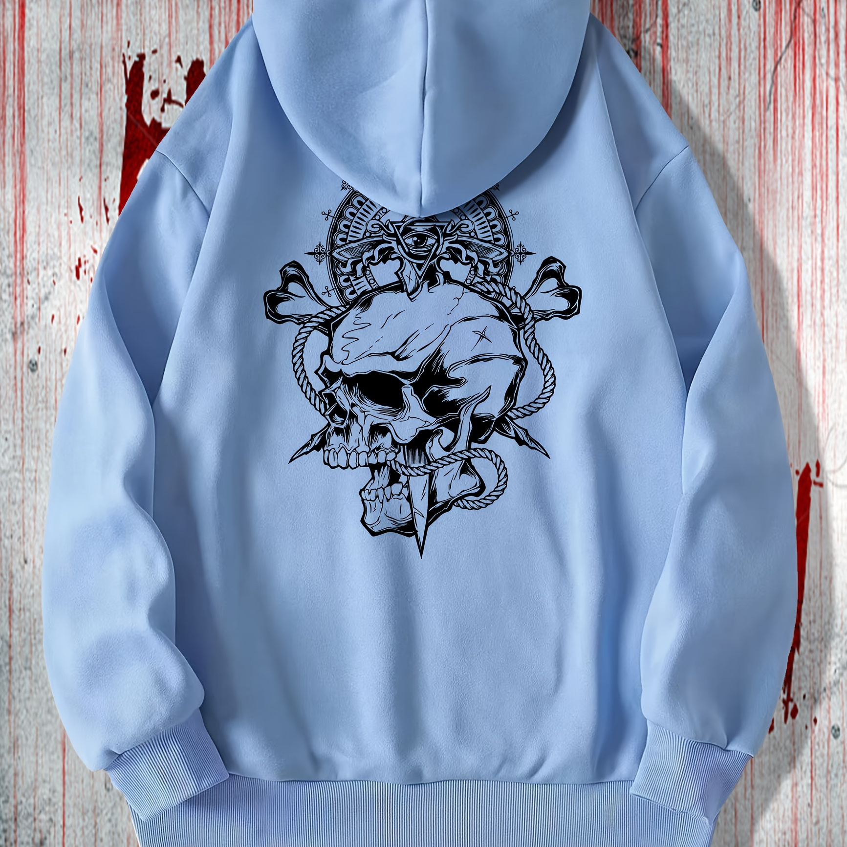 

Fleece Skull Print Kangaroo Pocket Hoodie, Casual Long Sleeve Hoodies Sweatshirt, Men's Clothing, For Fall Winter