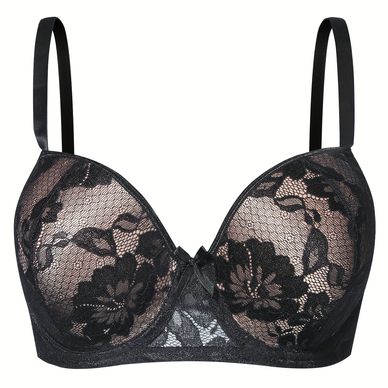 Plus Size Sexy Bra, Women's Plus Floral Embroidered Push Up Padded Semi ...