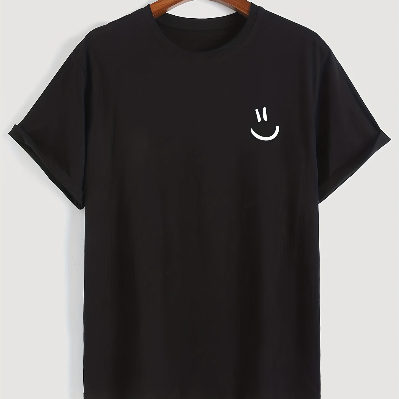 

Smiling Face Pattern Print Men's Comfy Slightly Stretch T-shirt, Graphic Tee Men's Summer Clothes, Men's Clothing