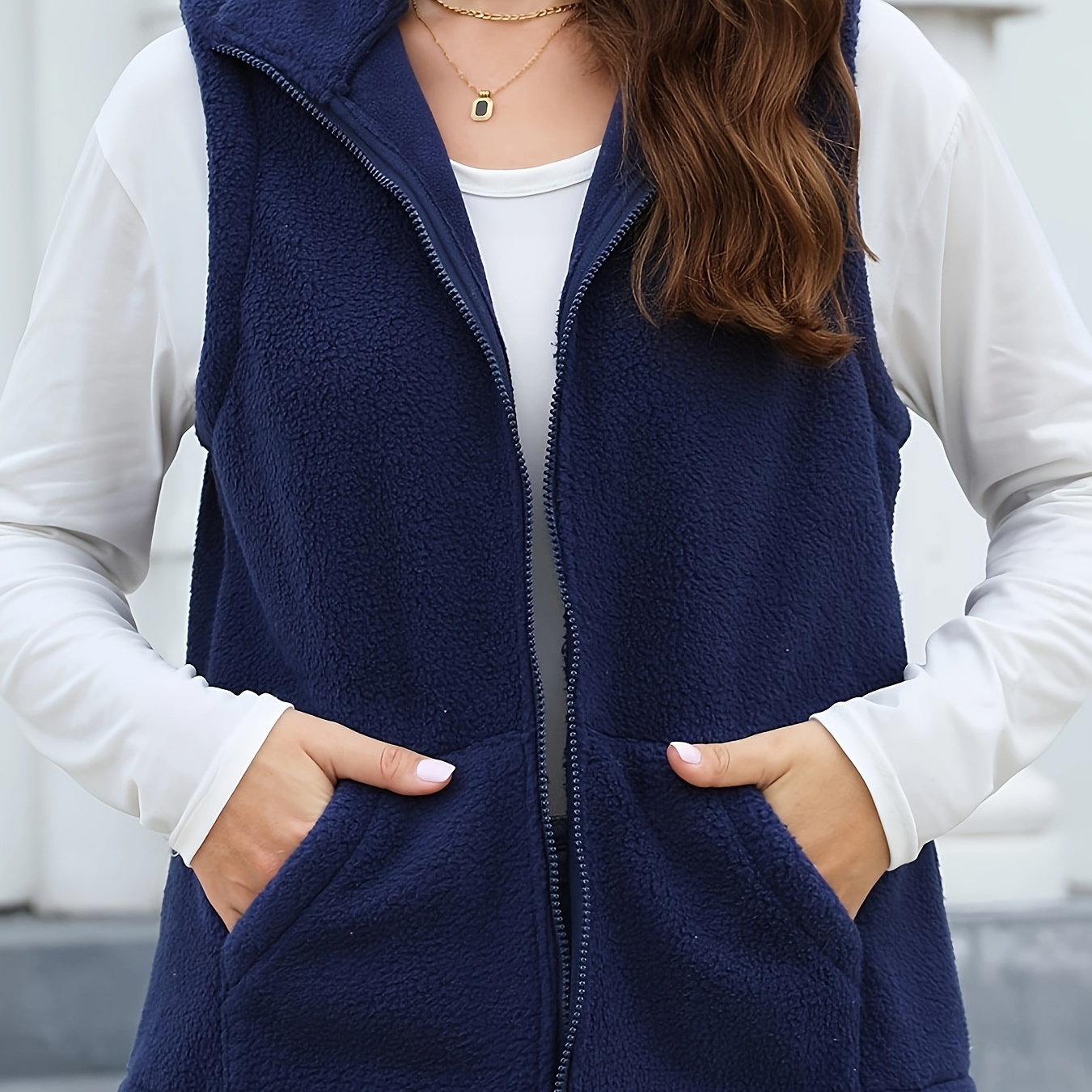 Label Fleece Warm Vest Jacket For Fall Winter Outdoor Sports, Solid Color Casual Sports Warm Sleeveless Jacket, Women's Clothing
