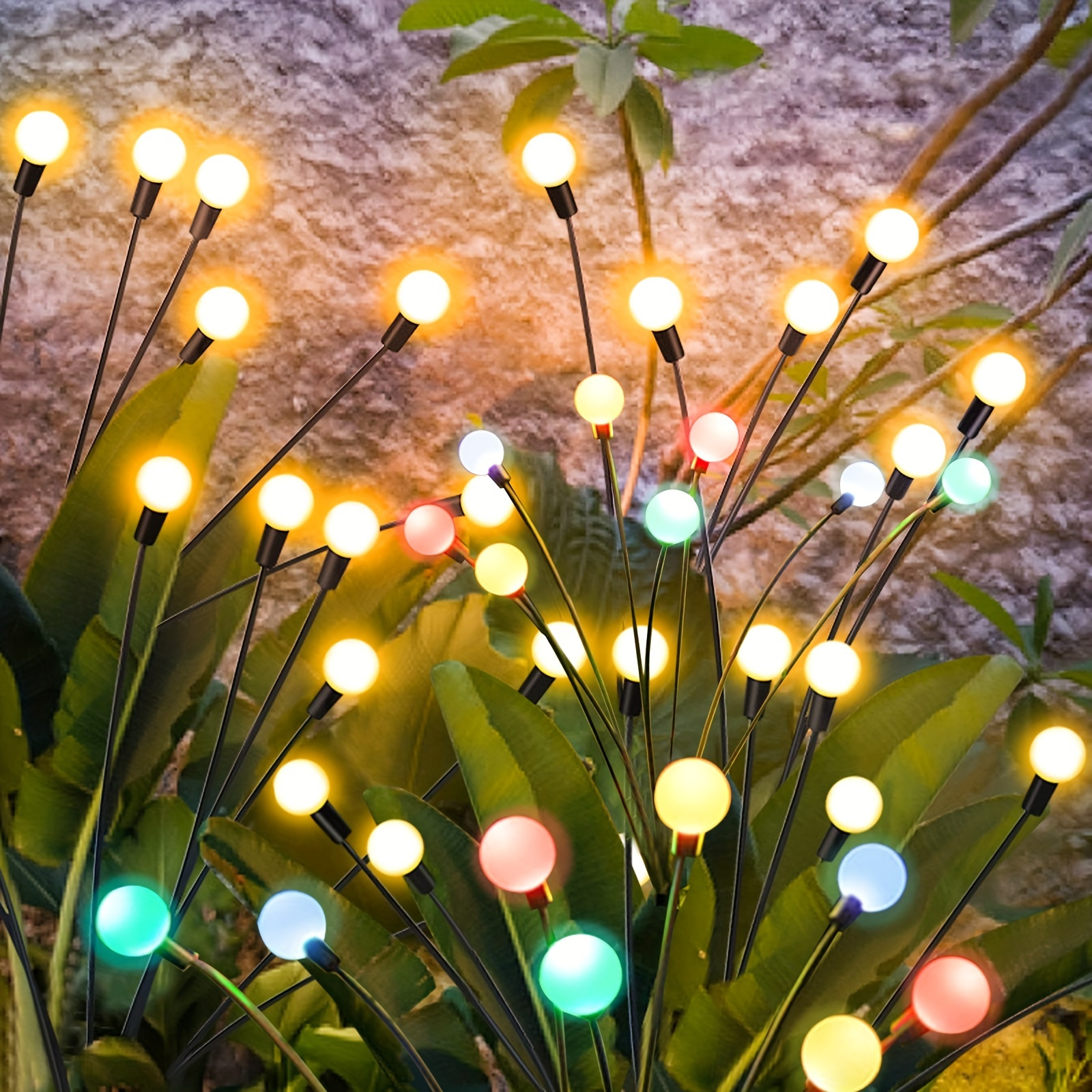 1pc Solar Powered Firefly Lights 6/8/10 Led Solar Garden Lights, Starburst  Swaying Light, Solar Swaying By Wind Lights, Solar Outdoor Lights, Garden