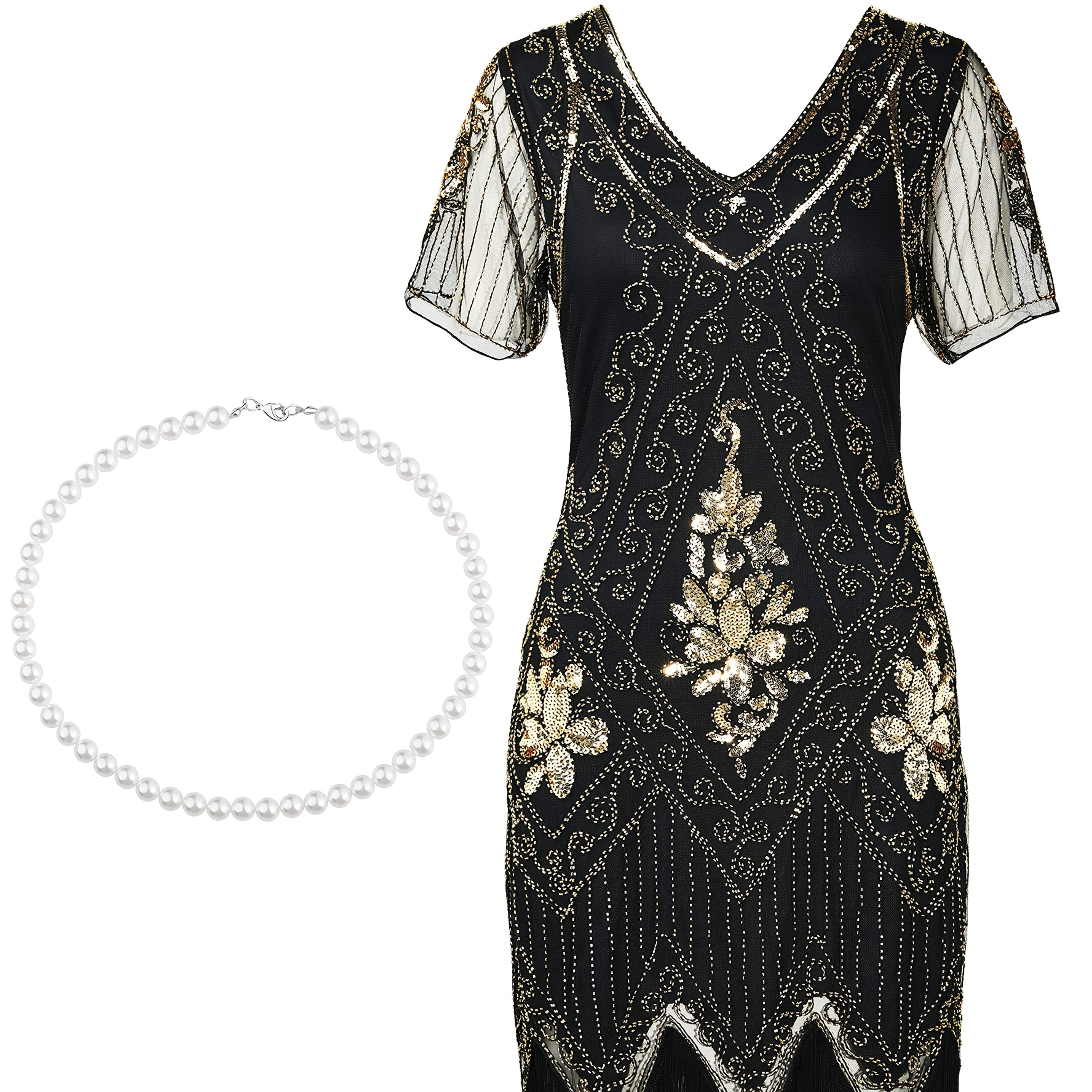 

1920s Sequins Plus Size V- Necklace Set