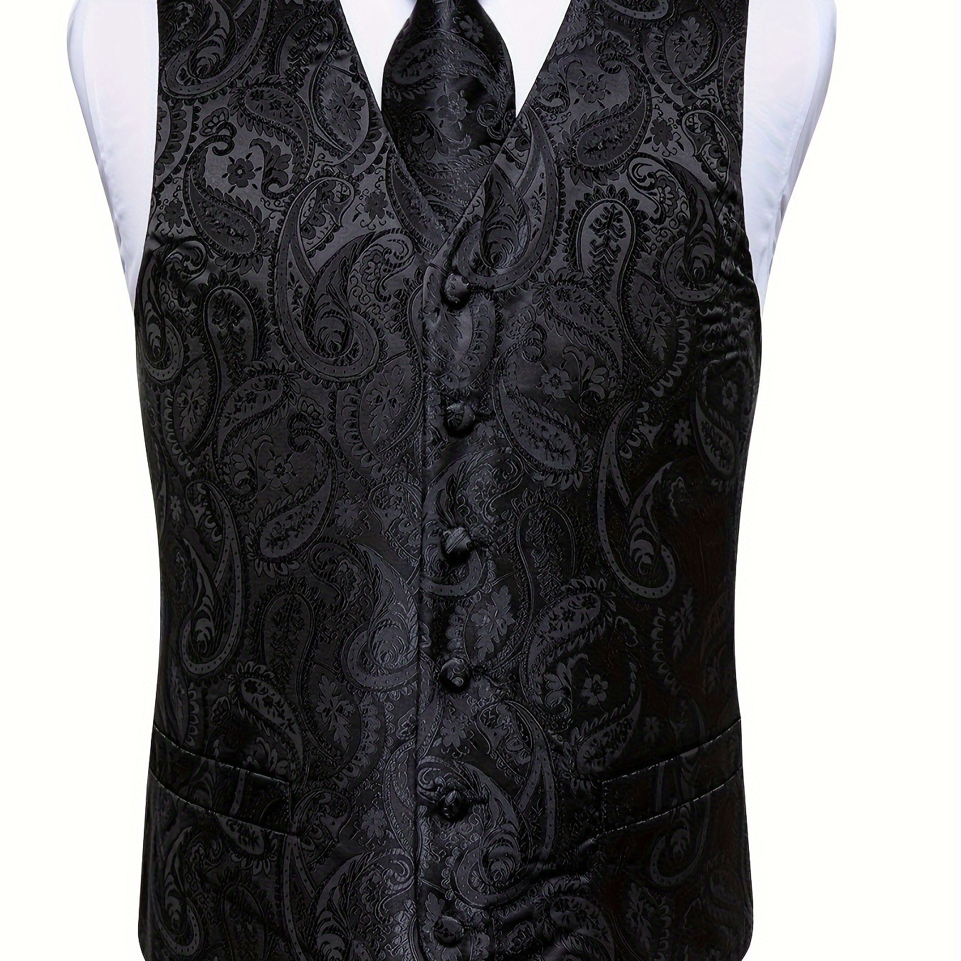 

Men's Solid Color Paisley Pattern Print Button Down And Sleeveless Suit Vest With Dual Front Pockets And A Back Tie, Suitable For Business, Wedding Party And Formal Occasions