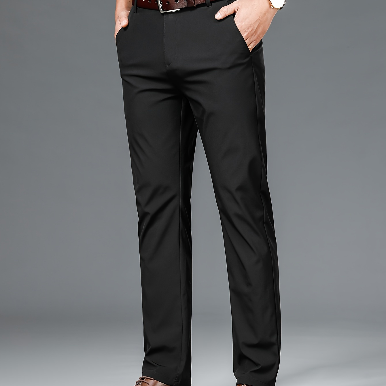 TEMU Men's Solid Suit Pants With Pockets, Formal Dress Pants For Summer Party Wedding Outdoor