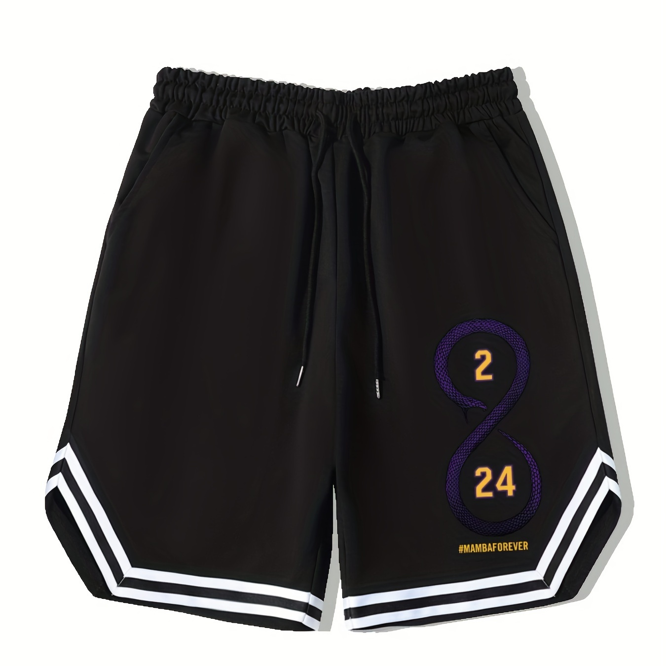 

Mamba Stripe Edge Drawstring Shorts, Men's Casual Slightly Stretch Elastic Waist Shorts For Summer