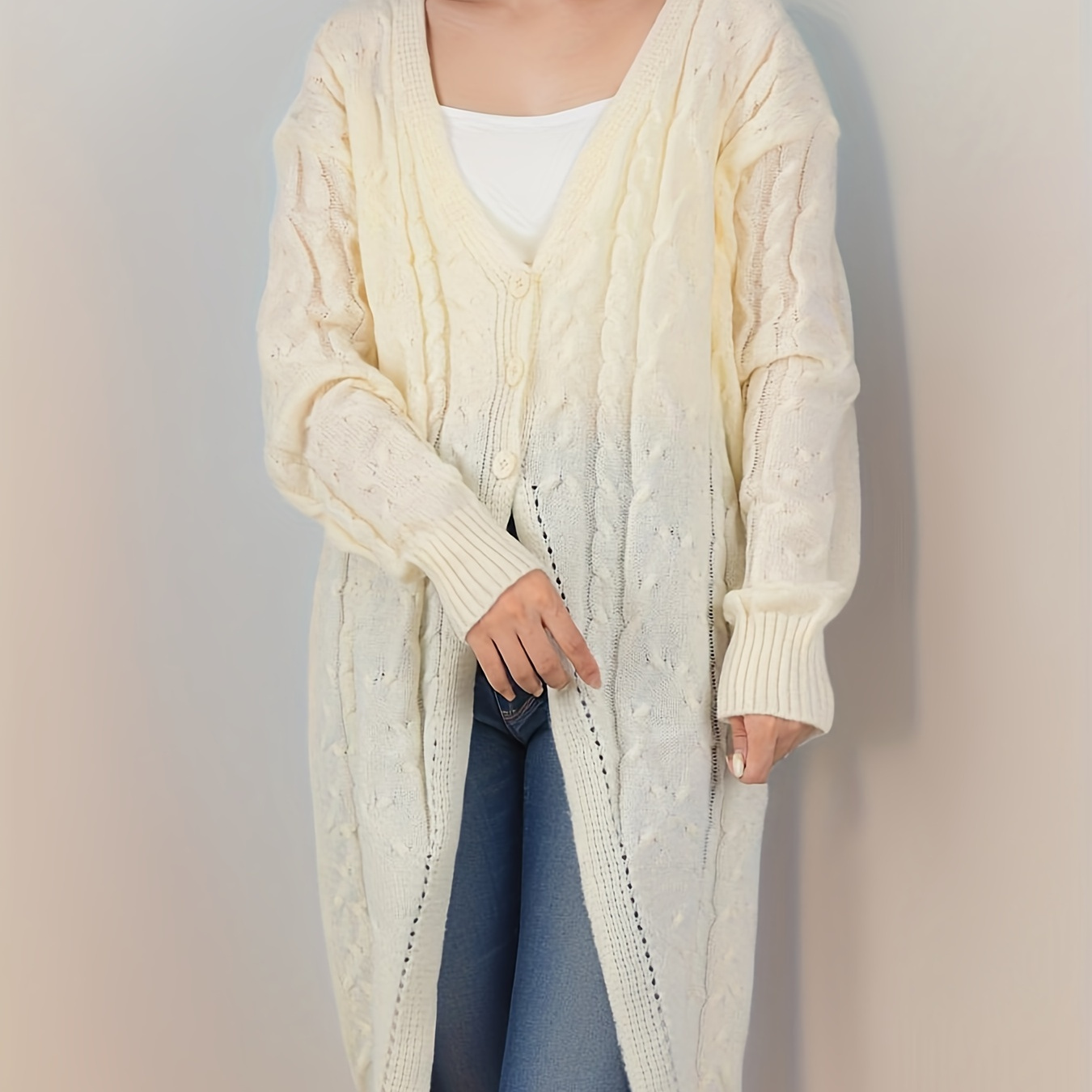 Button Front Long Length Knit Cardigan Casual Open Front - Temu