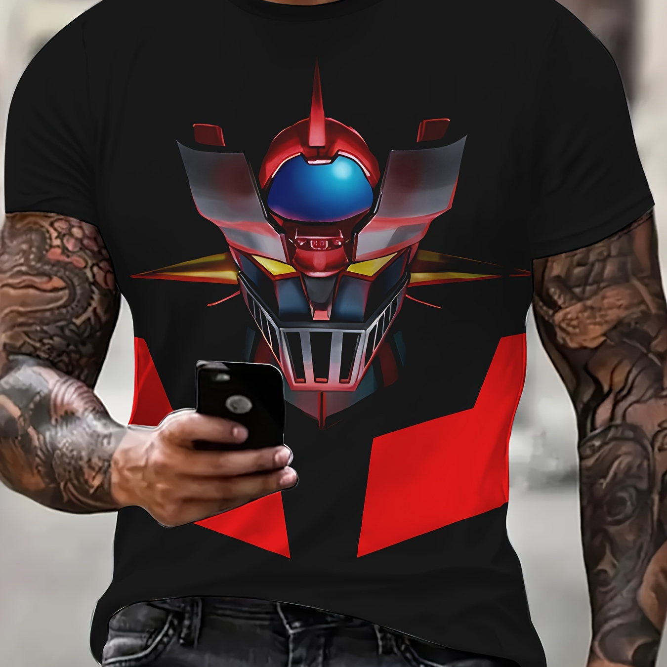 

Robot Creative 3d Print Men's Short Sleeve T-shirt, Casual Round Neck Top, Versatile And Comfortable Tee, Spring& Summer Collection