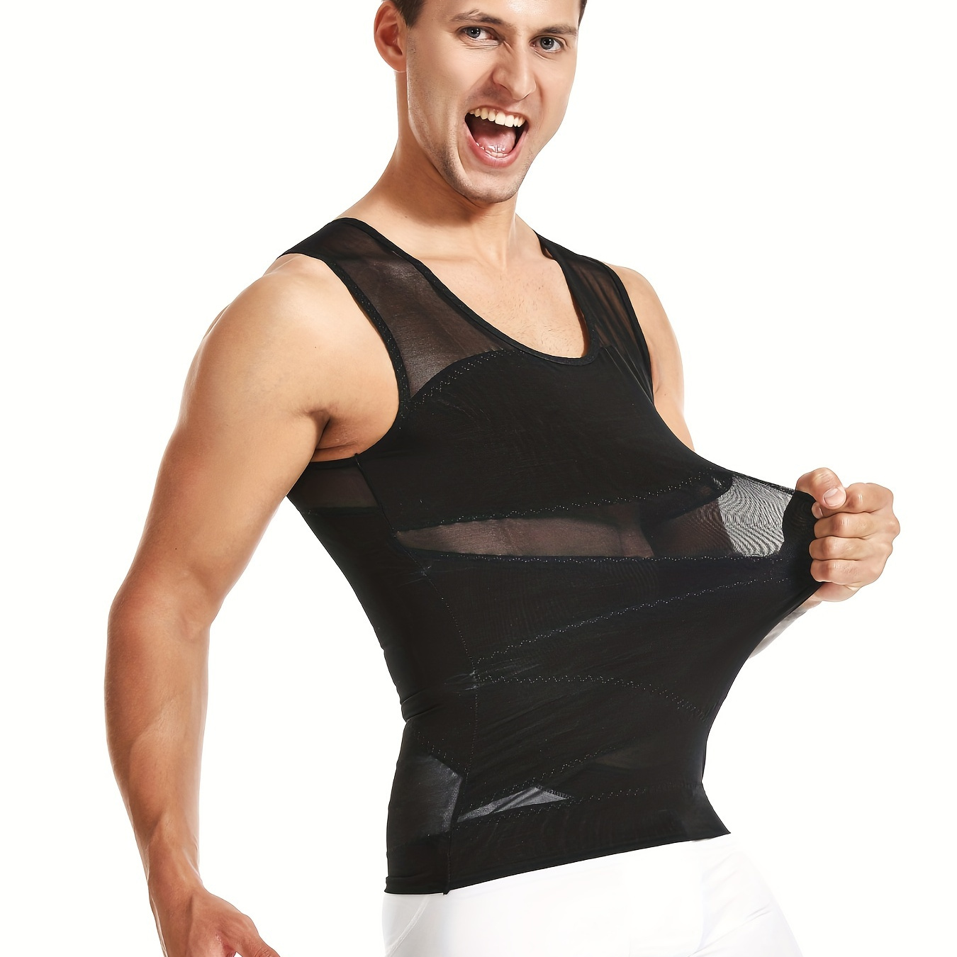 1pc Men's Seamless Compression Vest For Chest Binding, Abdomen & Tummy  Control During Fitness Sports