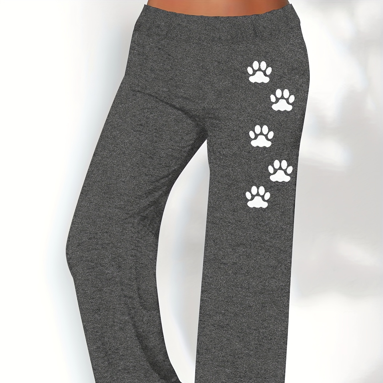 

Paw Print Waist Pants, Casual Straight Leg Loose Pants, Women's Clothing