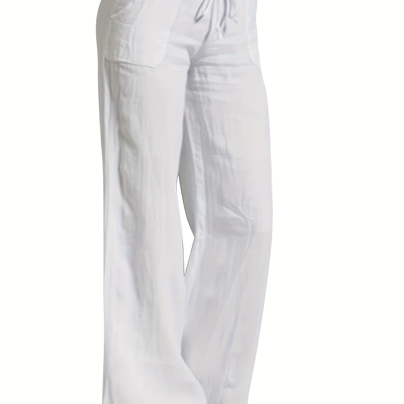 

Pantalon taille haute uni avec poches et lien à nouer, pantalon décontracté à taille élastique pour le printemps et l'été, vêtements grande taille pour femmes