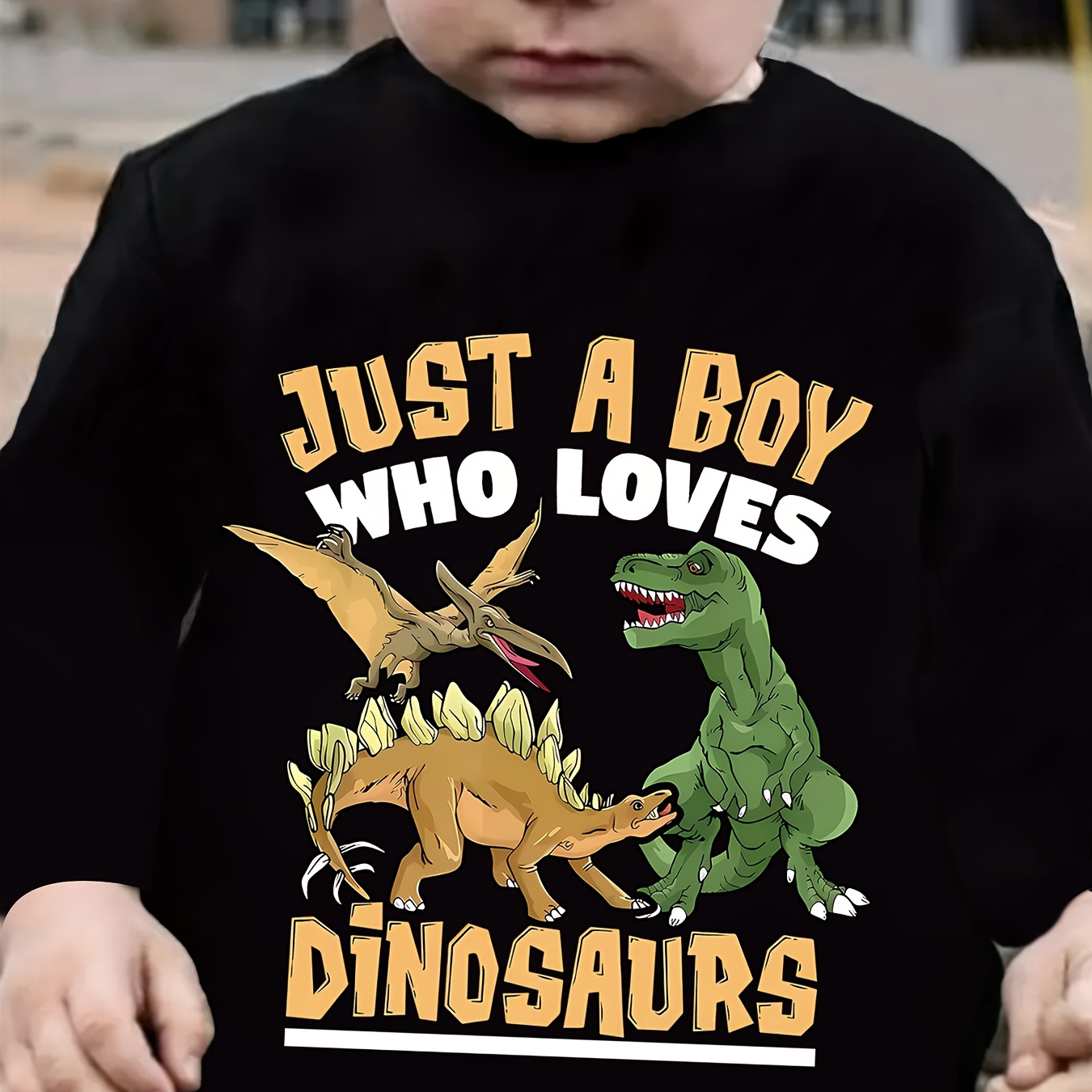 

Boys' Long Sleeve T-shirt - "just A Boy Who Dinosaurs" Graphic, Casual , Polyester , Ideal For Fall/winter