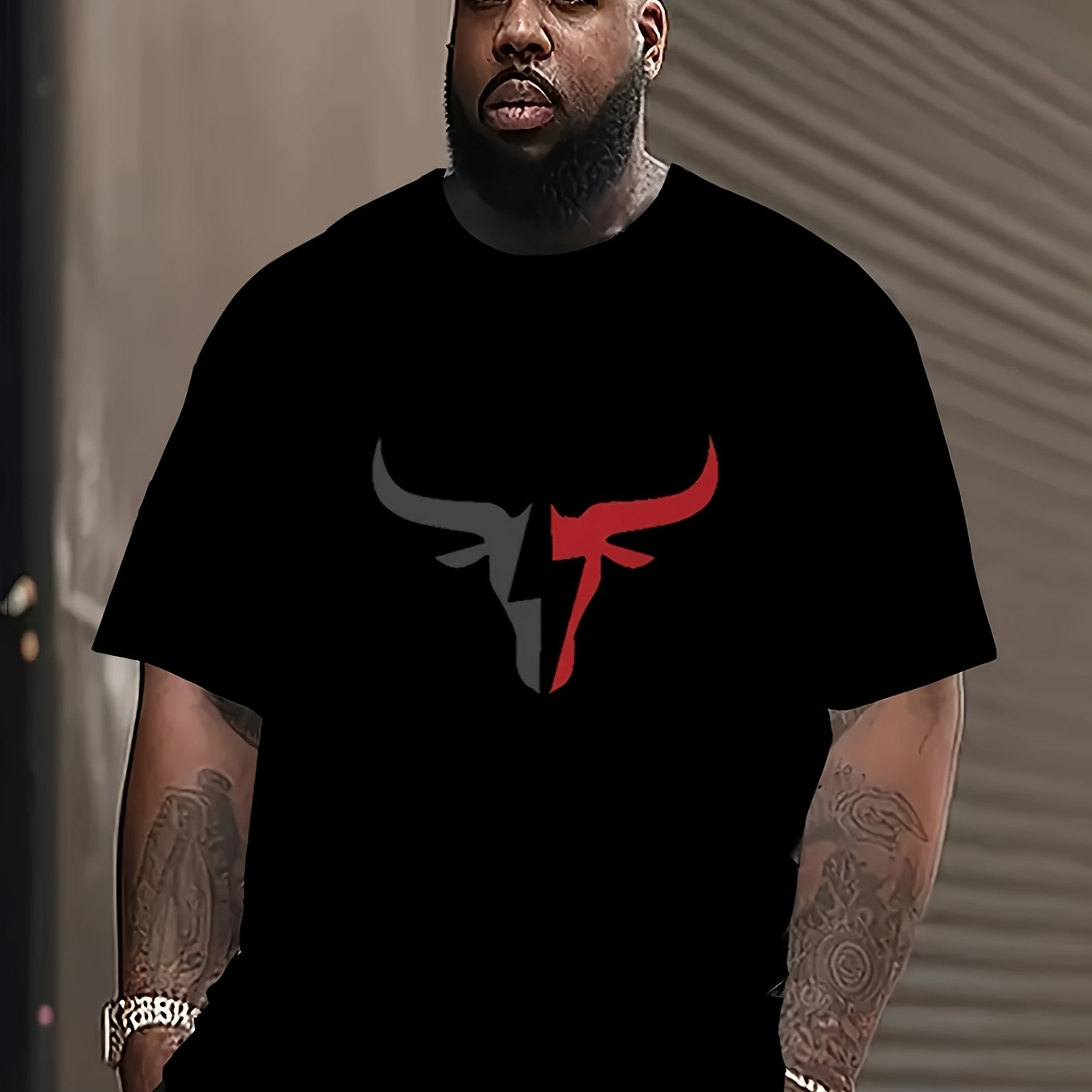 

Plus Size Men's Print T-shirt For Summer, Novelty Short Sleeve Tees