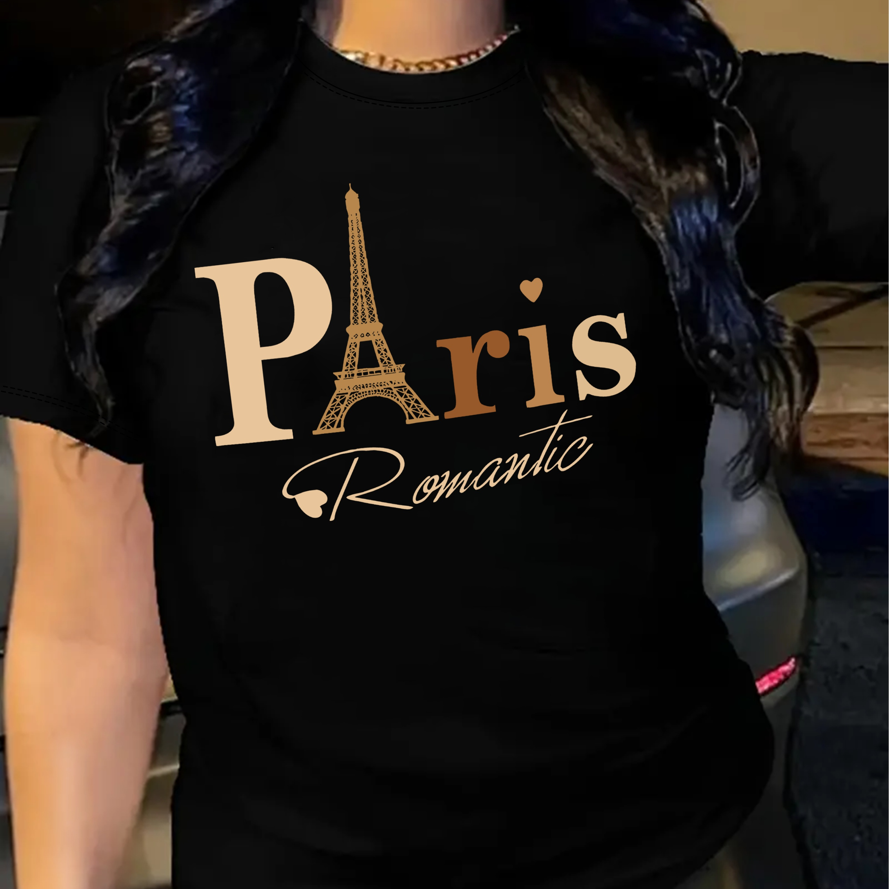 

T-shirt à imprimé Paris, haut décontracté manches courtes, col rond, pour l'été et le printemps, vêtements pour femmes